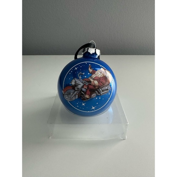 HARLEY DAVIDSON 2013 Holiday Santa On Bike Blue Christmas Tree Ornament - Picture 1 of 4